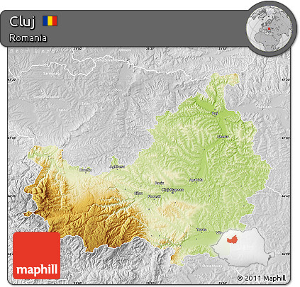 Physical Map of Cluj, lighten, desaturated