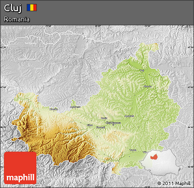 Physical Map of Cluj, lighten, desaturated