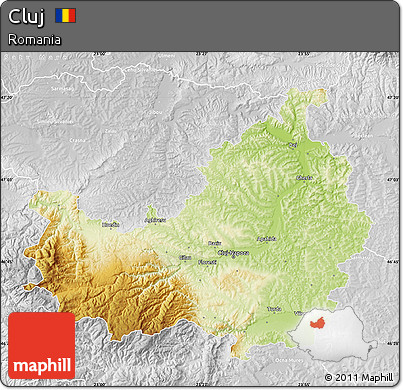 Physical Map of Cluj, lighten, desaturated