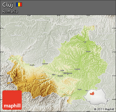 Physical Map of Cluj, lighten, semi-desaturated