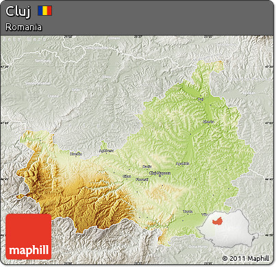 Physical Map of Cluj, lighten, semi-desaturated