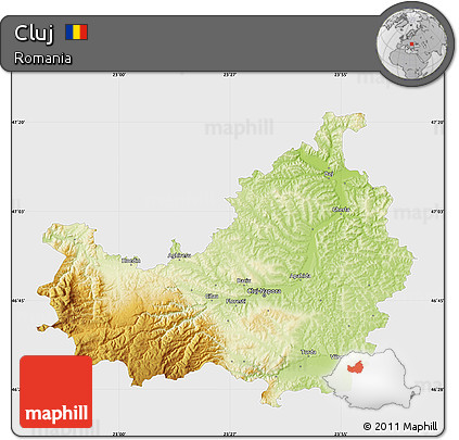 Physical Map of Cluj, single color outside