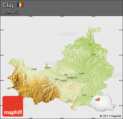 Physical Map of Cluj, single color outside