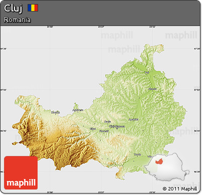Physical Map of Cluj, single color outside