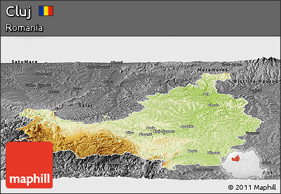 Physical Panoramic Map of Cluj, darken, desaturated