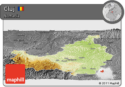 Physical Panoramic Map of Cluj, darken, desaturated