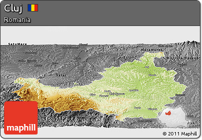 Physical Panoramic Map of Cluj, darken, desaturated