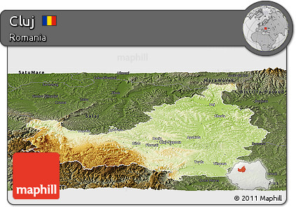 Physical Panoramic Map of Cluj, darken