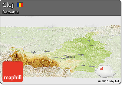 Physical Panoramic Map of Cluj, lighten