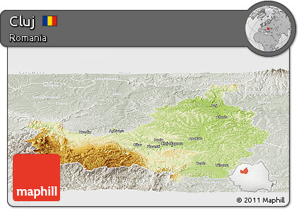 Physical Panoramic Map of Cluj, lighten, semi-desaturated