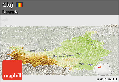 Physical Panoramic Map of Cluj, lighten, semi-desaturated