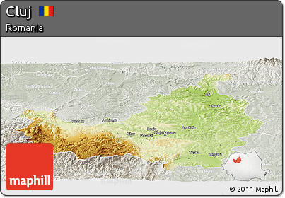 Physical Panoramic Map of Cluj, lighten, semi-desaturated