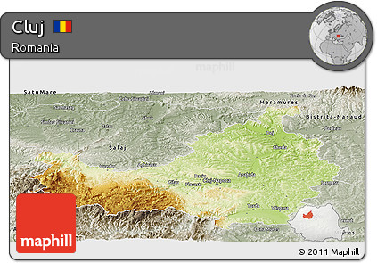 Physical Panoramic Map of Cluj, semi-desaturated