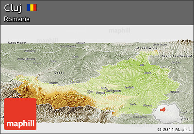 Physical Panoramic Map of Cluj, semi-desaturated