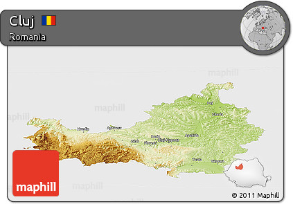 Physical Panoramic Map of Cluj, single color outside