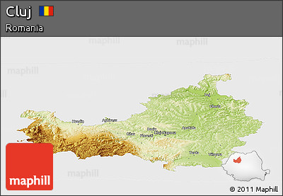 Physical Panoramic Map of Cluj, single color outside