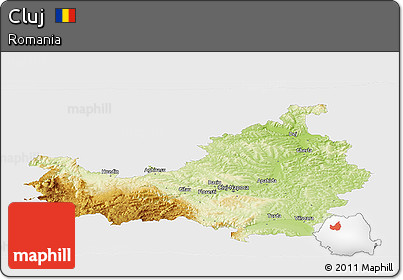 Physical Panoramic Map of Cluj, single color outside
