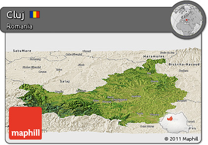 Satellite Panoramic Map of Cluj, shaded relief outside