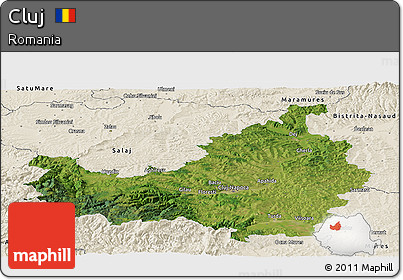 Satellite Panoramic Map of Cluj, shaded relief outside