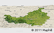 Satellite Panoramic Map of Cluj, shaded relief outside