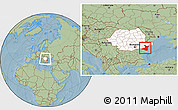 Savanna Style Location Map of Constanta, highlighted country, within the entire country, hill shading