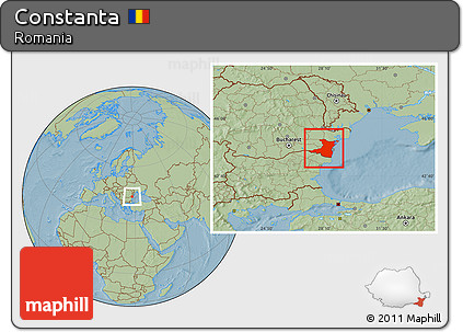 Savanna Style Location Map of Constanta, hill shading
