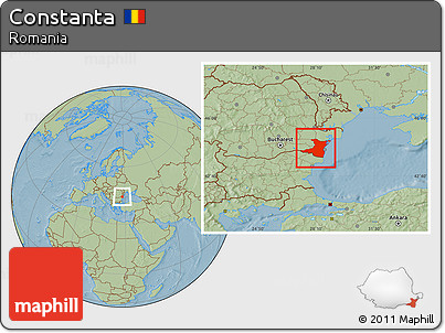 Savanna Style Location Map of Constanta, hill shading