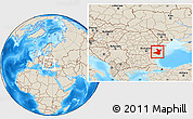 Shaded Relief Location Map of Constanta, within the entire country