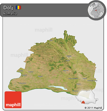 Satellite 3D Map of Dolj, single color outside