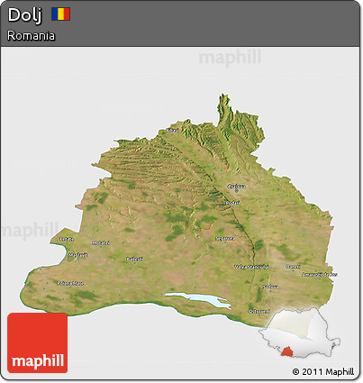 Satellite 3D Map of Dolj, single color outside