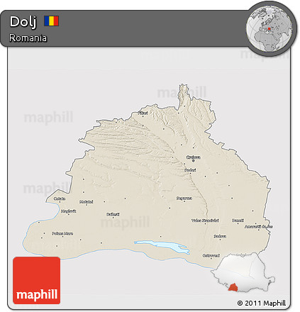 Shaded Relief 3D Map of Dolj, single color outside