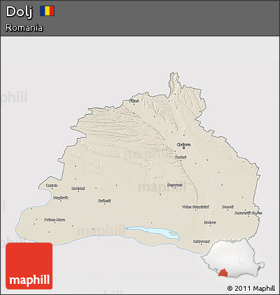 Shaded Relief 3D Map of Dolj, single color outside
