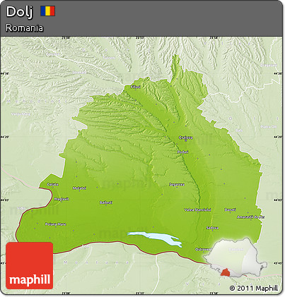 Physical Map of Dolj, lighten
