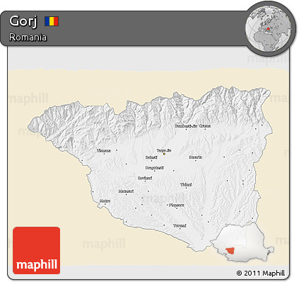 Classic Style 3D Map of Gorj, single color outside