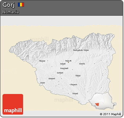 Classic Style 3D Map of Gorj, single color outside