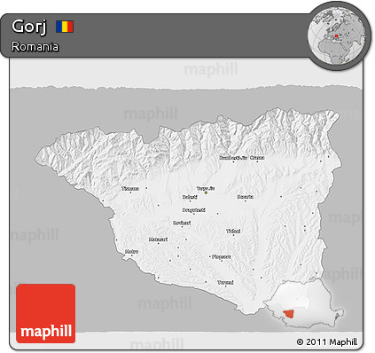 Gray 3D Map of Gorj, single color outside