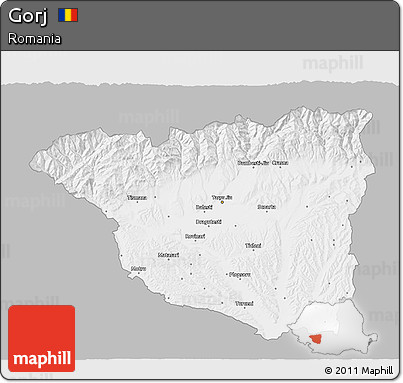 Gray 3D Map of Gorj, single color outside