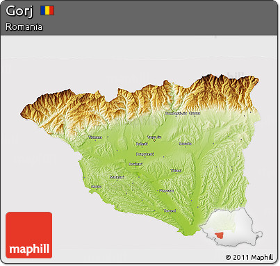 Physical 3D Map of Gorj, cropped outside