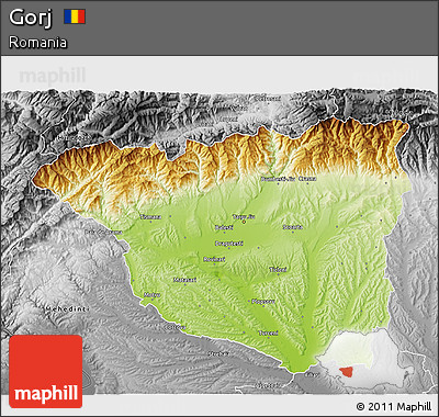 Physical 3D Map of Gorj, desaturated