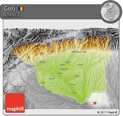 Physical 3D Map of Gorj, desaturated