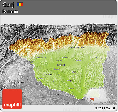 Physical 3D Map of Gorj, desaturated