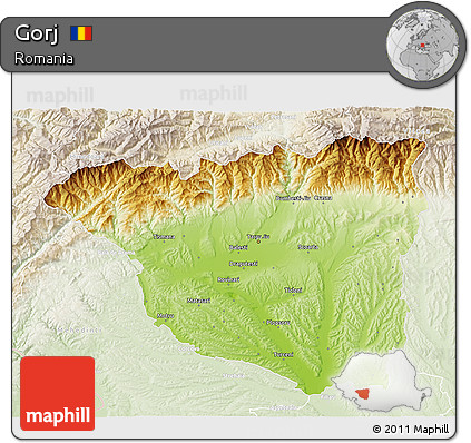 Physical 3D Map of Gorj, lighten