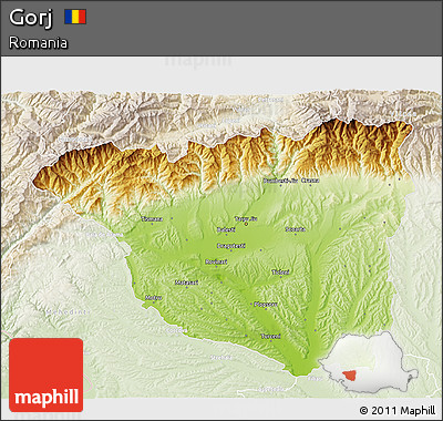 Physical 3D Map of Gorj, lighten