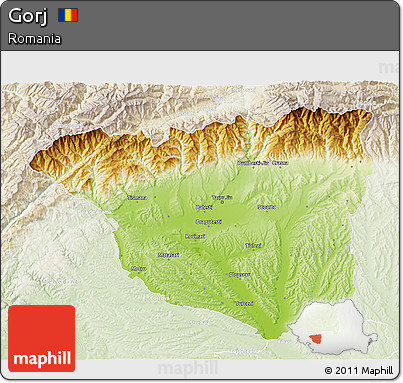 Physical 3D Map of Gorj, lighten