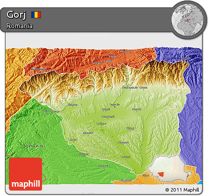 Physical 3D Map of Gorj, political outside