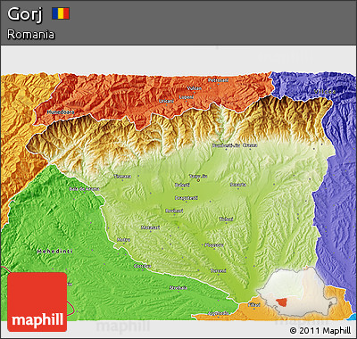Physical 3D Map of Gorj, political outside