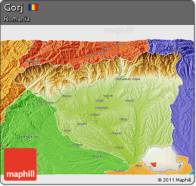 Physical 3D Map of Gorj, political outside