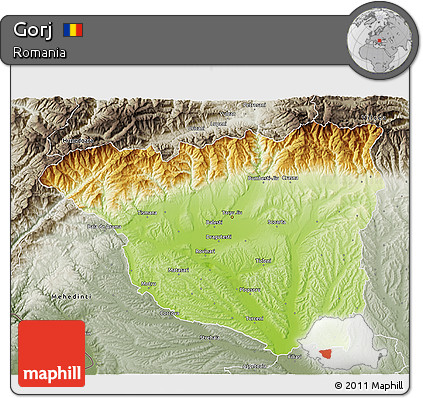 Physical 3D Map of Gorj, semi-desaturated