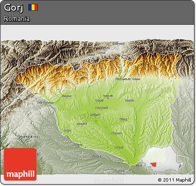 Physical 3D Map of Gorj, semi-desaturated