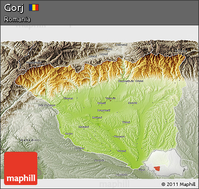 Physical 3D Map of Gorj, semi-desaturated